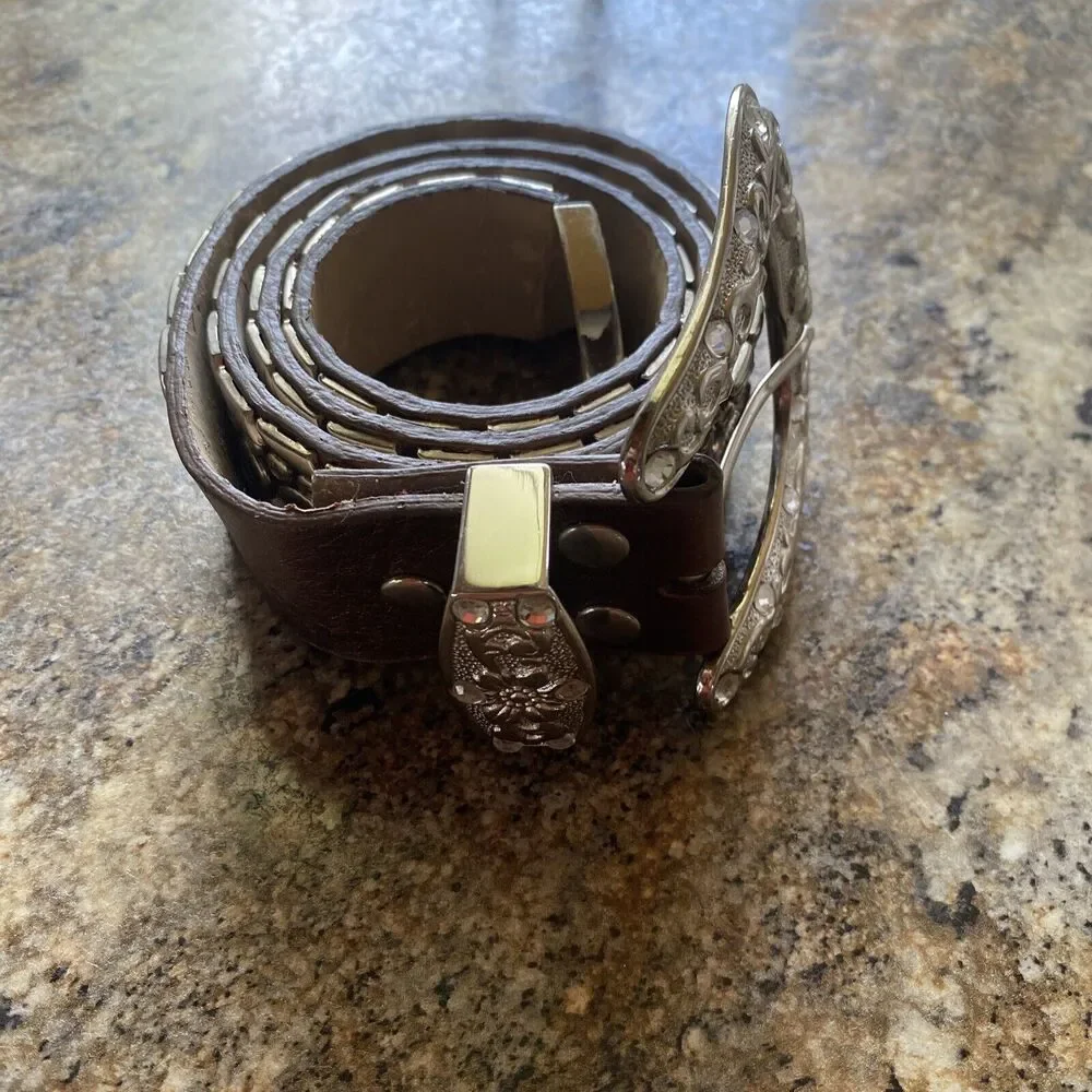 Women's Belt Size M Italian Leather Belt 32 X 1.5 in Rhinestone and Studded Belt